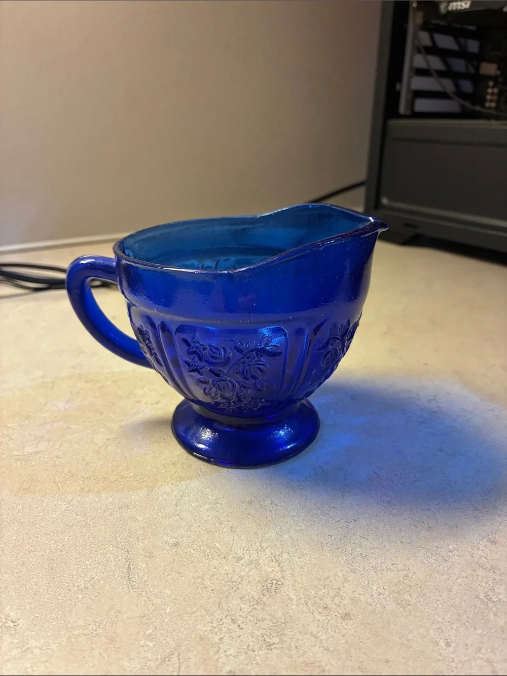 Cobalt Blue Glass Sugar and Creamer Set - Classic Decorative Serving